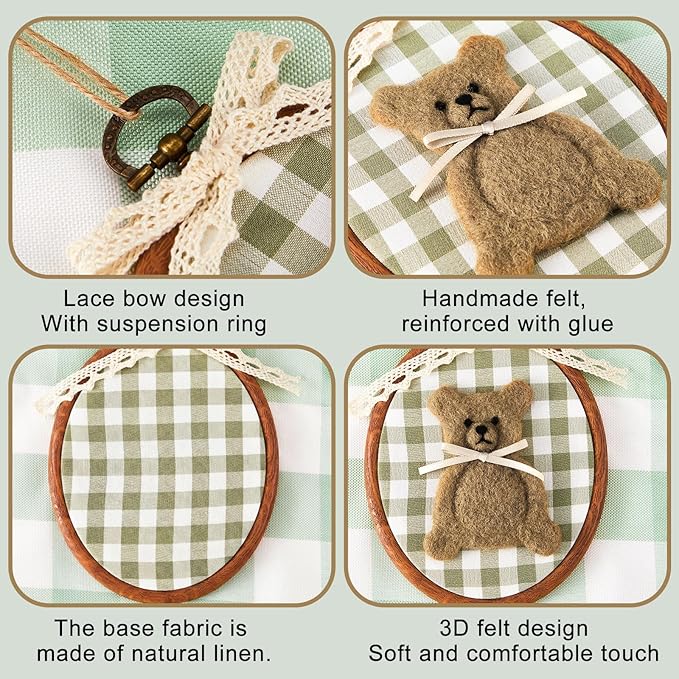 Soulchen 4 Pcs 5 x 6 Inch Felted Nursery Wall Decor with Bear Fox Deer Hedgehog Cute Animal Wall Art Decorative Artwork for Nursery Bathroom Living Room Baby Room Bedroom Farmhouse Decoration