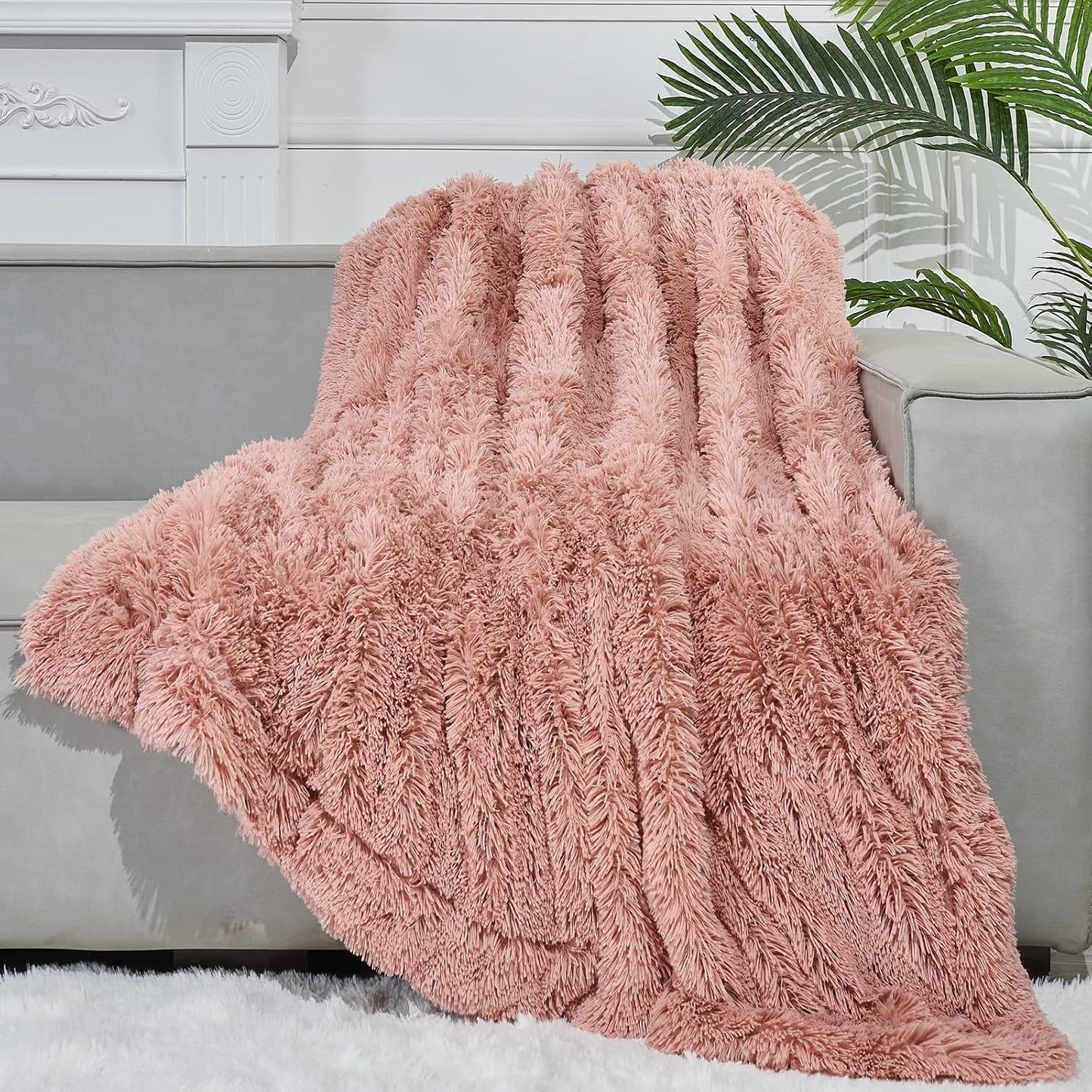 GONAAP Fuzzy Faux Fur Throw Blanket Pink Super Soft Cozy Plush Fuzzy Shaggy Blanket for Couch Sofa Bed (Pink, Throw(40"x50"))