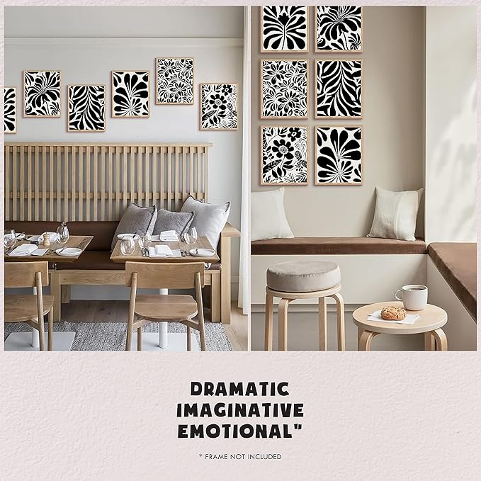 97 Decor Flower Poster - Black Flower Wall Art, Abstract Botanical Prints Wall Decor Aesthetic, Trendy Vintage Black Beige Floral Posters Set for Girl Bedroom (8x10 UNFRAMED)