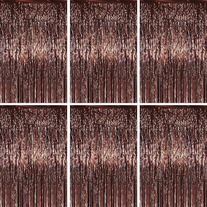 3.3 x 6.6 ft Foil Fringe Backdrop Curtains, Tinsel Streamers Party Decorations, Fringe Backdrop for Birthday, Baby Shower, Gender Reveal, Graduation (6, Brown)