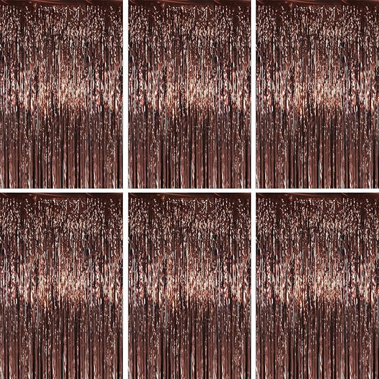 3.3 x 6.6 ft Foil Fringe Backdrop Curtains, Tinsel Streamers Party Decorations, Fringe Backdrop for Birthday, Baby Shower, Gender Reveal, Graduation (6, Brown)