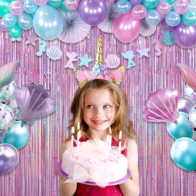 Melsan 3 Pack 3.2 x 8.2 ft Sparkling Pinkish Purple Tinsel Valentines Backdrop Fringe Curtain Backdrop Party Decorations Glitter Decor for Birthdays, Bachelorette, Weddings, Photo Booth