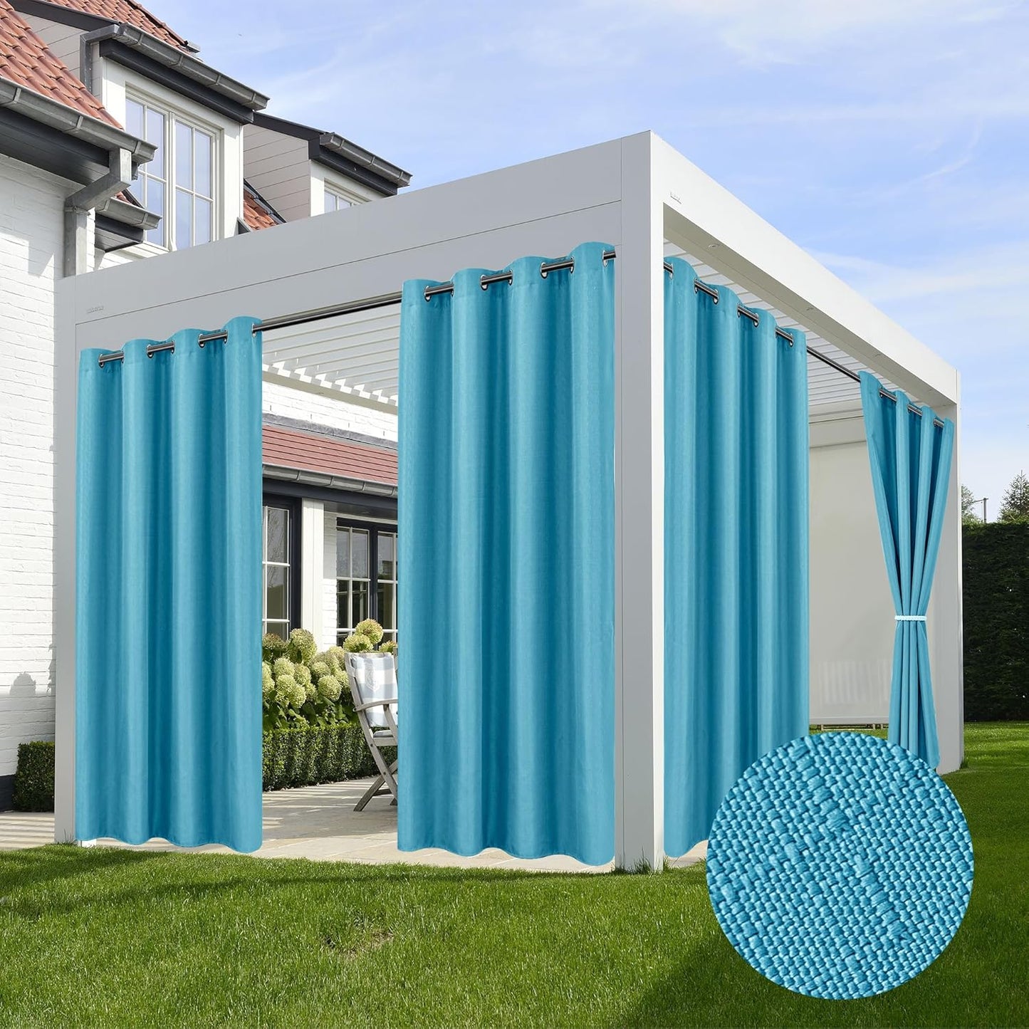 HolidayIdeas 4 Panels Flax Linen Outdoor Curtains for Patio Waterproof Curtains 54" Wide x 95" Long-Indoor/Outdoor Window Curtains Privacy for Pergola, Porch, Gazebo, Backyard, Living Room