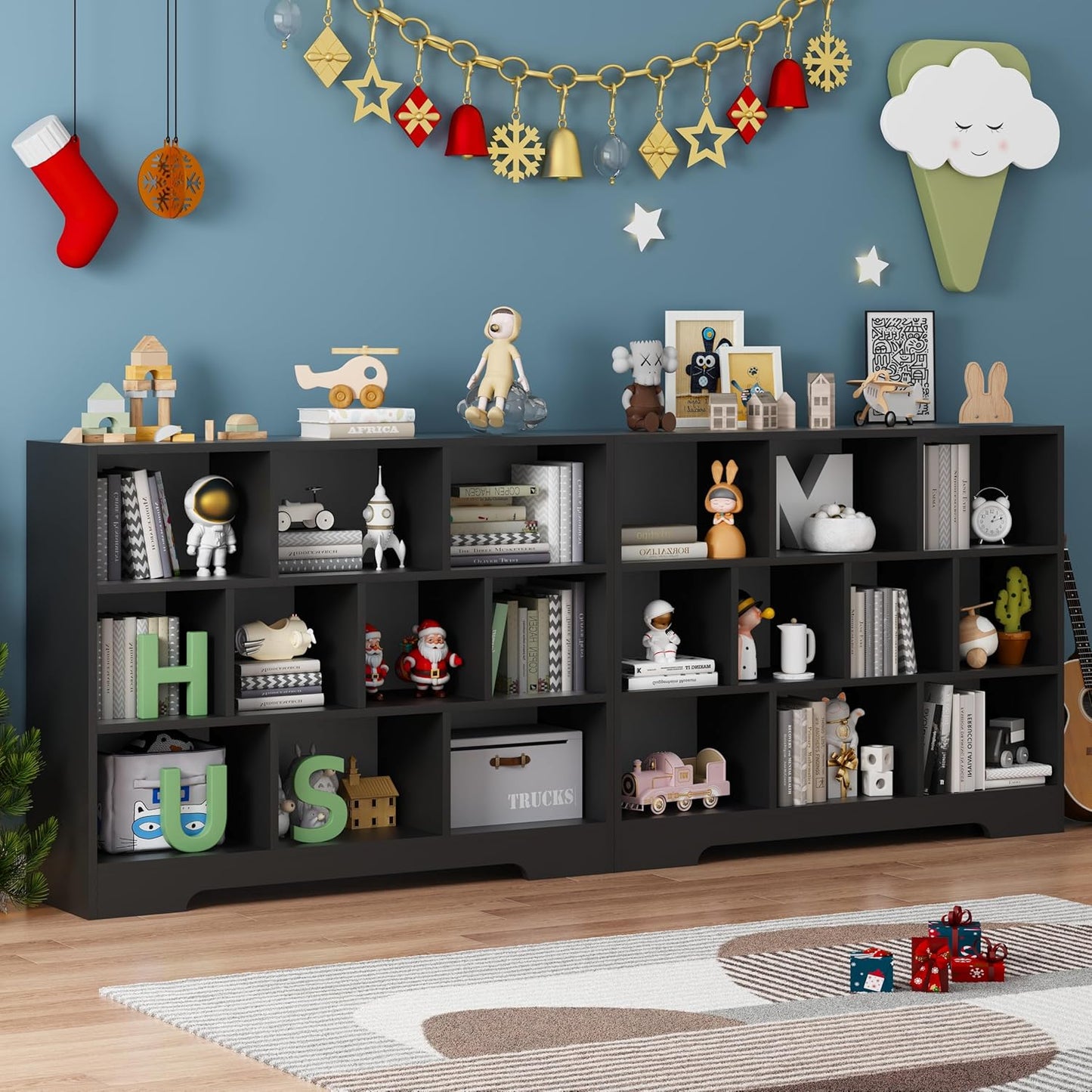 Book Shelf, 10 Cubes Storage Organizer, Freestanding Black Bookshelf Cube Shelf for Bedroom, Living Room, 3-Tier Open Bookshelf Wooden Bookcase