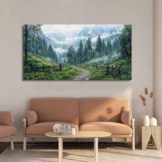 Canvas Wall Art Decor Canvas Art Wall Decor Nature Landscape Wall Art Decorations Wall Art Pictures for Living Room Artwork for Walls Modern Green Forest Wall Art Prints Bedroom Office Decor 20"X40"