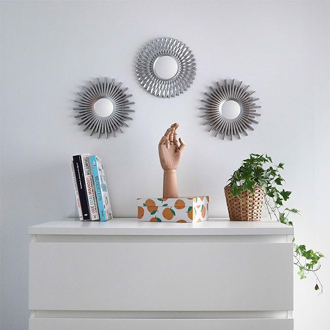 BONNYCO Wall Mirrors Pack of 3 Round Silver Mirrors for Home Decor, Bedroom and Room. Espejos Decorativos de Pared Sala Dormitorio, Circle Wall Decor Minimalist Vintage, Chic. Gifts for Women Mums