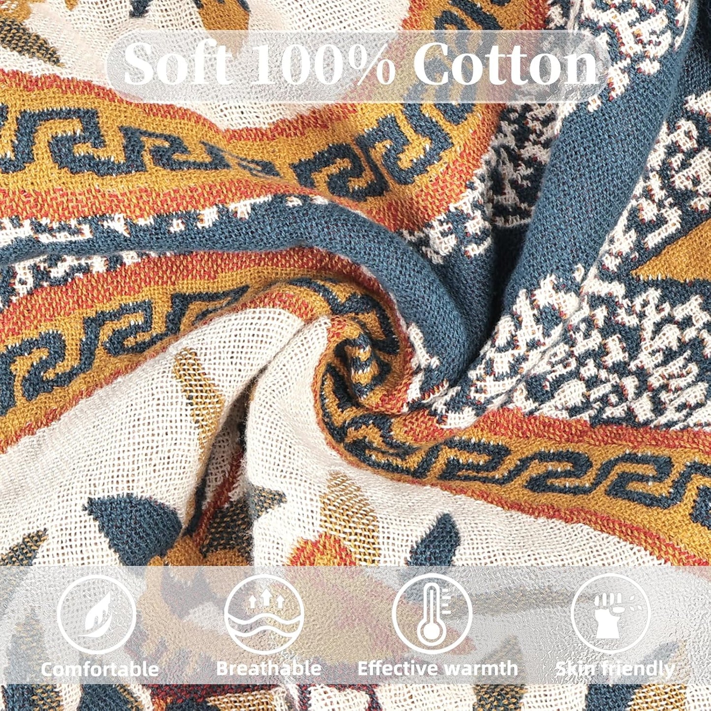Boho Throw Blanket for Bed - 100% Pure Cotton Ultra Soft Rustic Quilt - Farmhouse Decor Bed Blankets, All Season Rustic Throw for Sofa Couch Chair(60"×80", Floral)