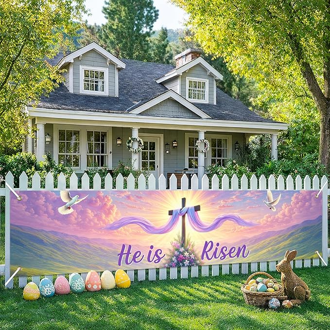 Easter Resurrection Banner He Is Risen Christian Spring Decor 78 x 17 Inch Religious Easter Banner for Church Yard Fence Door Wall Indoor Outdoor Faith Celebration Display