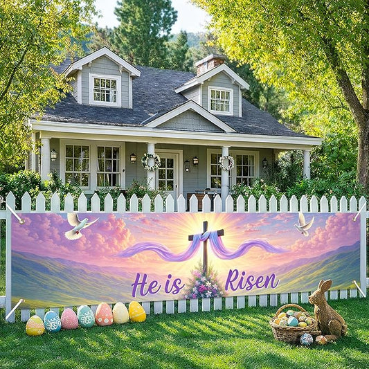 Easter Resurrection Banner He Is Risen Christian Spring Decor 78 x 17 Inch Religious Easter Banner for Church Yard Fence Door Wall Indoor Outdoor Faith Celebration Display