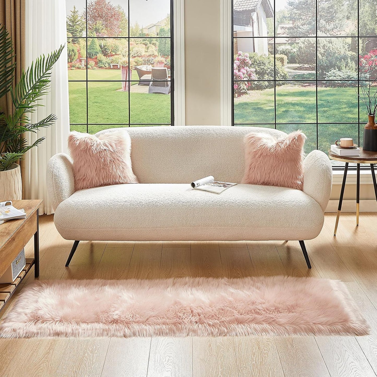AMTOVO Faux Fur Rug, Pink Ultra Soft Fluffy Shag Sheepskin Rug, 2 x 6 ft Runner Area Rugs for Bedroom Sofa Throw Cushion Room Decor, Rectangle