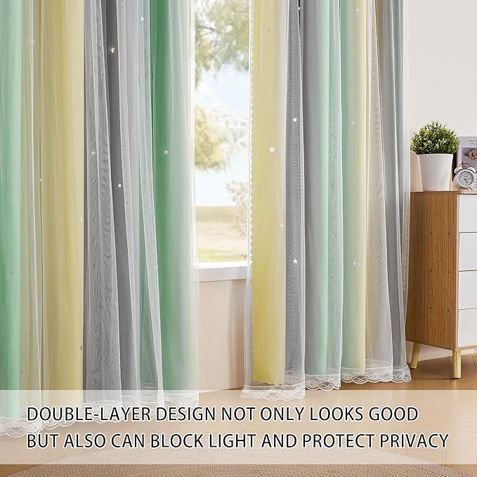 XiDi Girls Curtains for Bedroom 84 Inches Long 2 Panels Purple Blue Rainbow Blackout Curtains for Little Girl Kids Room Decor Living Room, Princess Unicorn Wall Decals Drapes 52x84