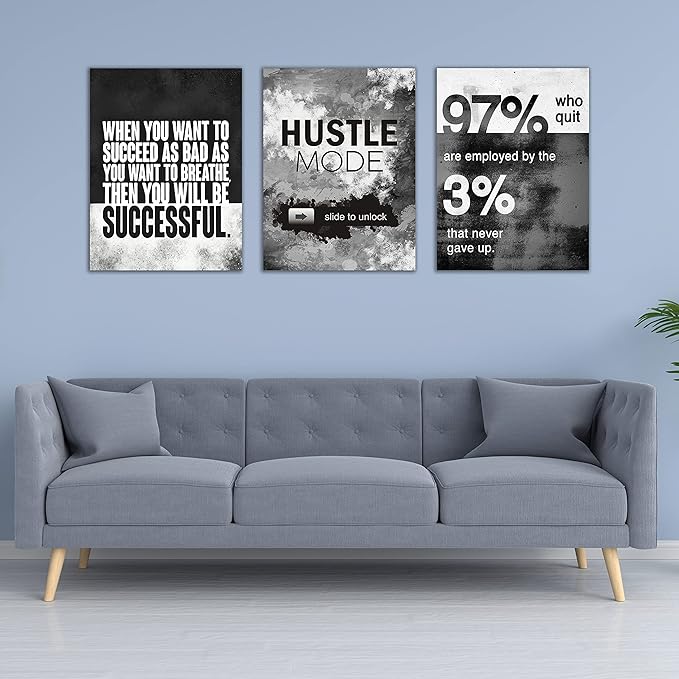 Motivational Painting Wall Art 3 Pieces Canvas Print Success Wall Art for Home Office Living Room Leader Canvas Quotes Inspirational Positive Poster Framed Motivation Artwork [72''Wx 36''H]