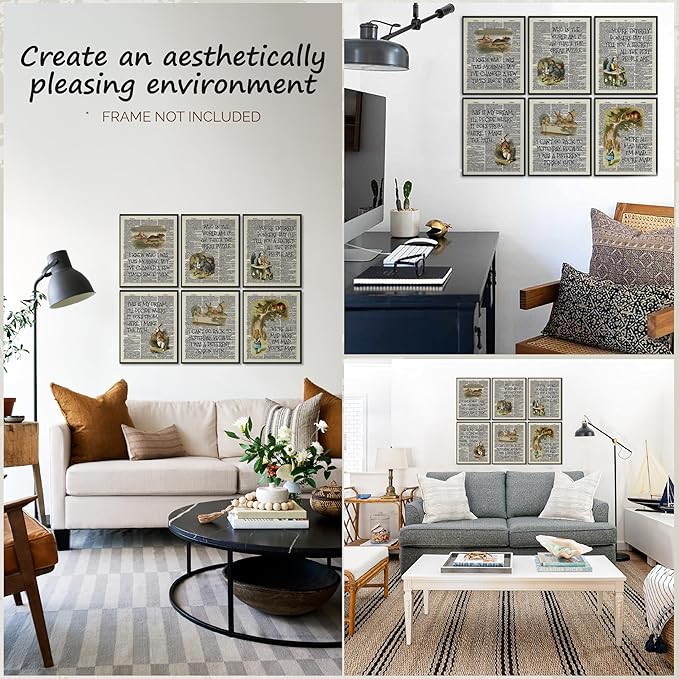 97 Decor Alice Decor - Wonderland Poster Set, Vintage Alice Dictionary Quotes Wall Art Print, Alice Painting Artwork Home Decorations for Bedroom (8x10 UNFRAMED)