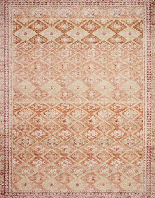 Loloi Layla Collection LAY-16 Natural/Spice 7'-6" x 9'-6" .13" Thick Area Rug, Soft, Durable, Vintage Inspired, Distressed, Low Pile, Non-Shedding, Easy Clean, Printed, Living Room Rug