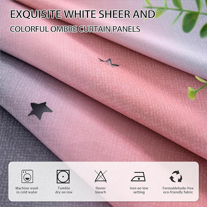 XiDi Pink and Grey Star Blackout Curtains for Girls Bedroom 63 Inch Length 2 Panels, Room Darkening Thermal Insulated Grommet Window Drapes for Kids Nursery Room Home Decro Ombre Pink Grey 34W x 63L