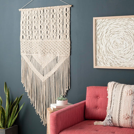 Mark&Day Wall Hanging, Tumeltsham Bohemian/Global Farmhouse Cream Tapestry Wall Hanging for Living Room, Bedroom, Office or Kitchen (31"H x 15"W)