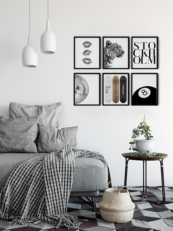 TwoDays Stockholm Style Room Decor for Women, Chic Trendy Wall Art for Living Room Aesthetic, Luxury Fashion Posters for Home Bedroom Apartment Dorm (8" X 10", Set of 6, Black Framed)