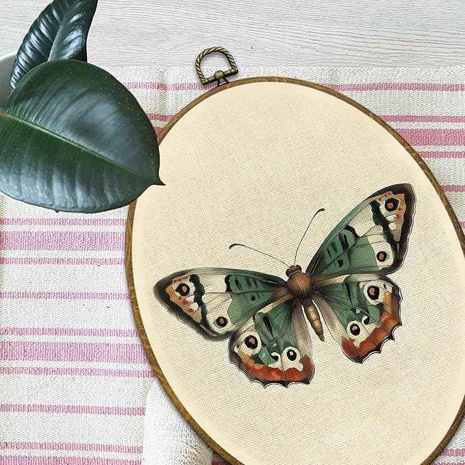 Mcehtle Vintage Butterfly Wall Art Decor, Moody Moth Cottagecore Oval Framed Canvas Prints 8.6x11.4, Sage Green Academia Insect Wall Hanging Artwork Decorations for Gallery Home Bedroom Living Room