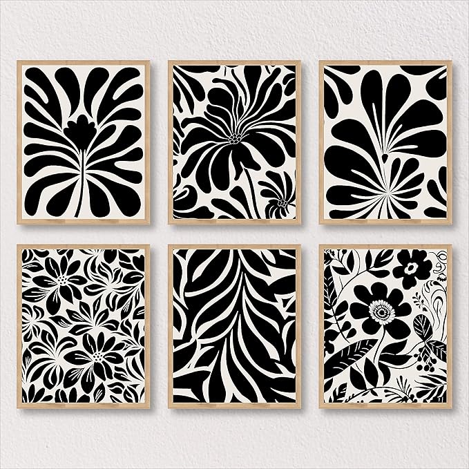 97 Decor Flower Poster - Black Flower Wall Art, Abstract Botanical Prints Wall Decor Aesthetic, Trendy Vintage Black Beige Floral Posters Set for Girl Bedroom (8x10 UNFRAMED)