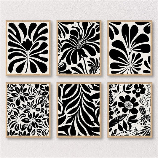 97 Decor Flower Poster - Black Flower Wall Art, Abstract Botanical Prints Wall Decor Aesthetic, Trendy Vintage Black Beige Floral Posters Set for Girl Bedroom (8x10 UNFRAMED)
