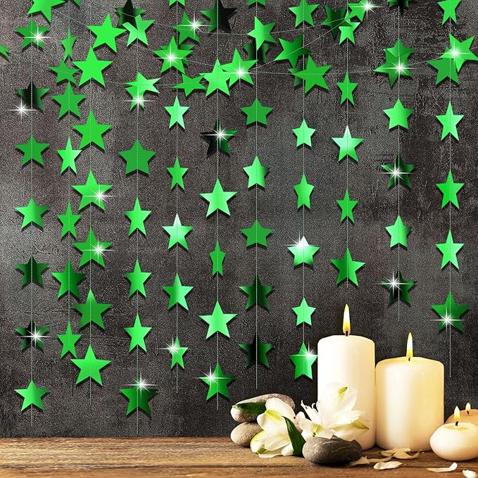 Patelai Glitter Star Garland Banner 2026 Graduation Decor 130 Feet Star Hanging Banner Twinkle Backdrop for Party Birthday Classroom Wedding Supplies(Green)