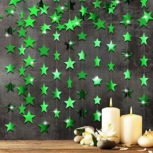 Patelai Glitter Star Garland Banner 2026 Graduation Decor 130 Feet Star Hanging Banner Twinkle Backdrop for Party Birthday Classroom Wedding Supplies(Green)