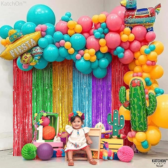 KatchOn, XtraLarge Rainbow Streamers - 3.2 x 8. Ft, 2 Pcs | Multicolor Fringe Curtain for Fiesta Party, Hawaiian, Luau, Unicorn Birthday Decorations | Rainbow Backdrop for Back to School Decorations