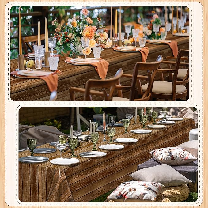 Kochorie 200 Ft x 54 Inch Wood Grain Tablecloth Roll in Slide Cutter Box Disposable Rustic Backdrop Vintage Table Cover Western Themed Bulletin Board Plastic Roll for Barn Birthday Classroom Decor