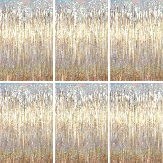3.3 x 6.6 ft Foil Fringe Backdrop Curtains, Tinsel Streamers Party Decorations, Fringe Backdrop for Birthday, Baby Shower, Gender Reveal, Graduation (6, Champagne)