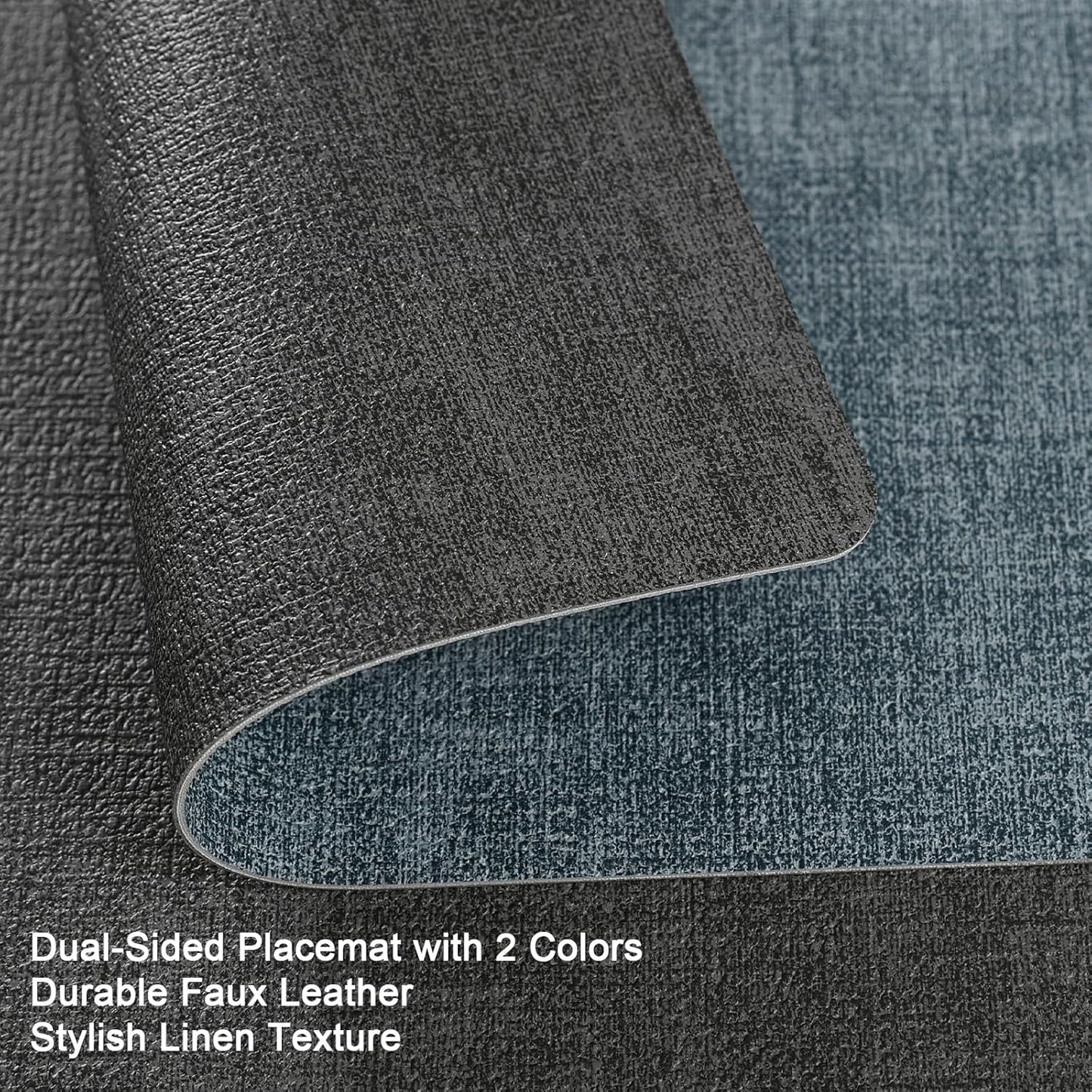 Myir JUN Dual Sided Placemats, Faux Leather Set of 6 Indoor & Outdoor Square Non-Slip Table Mats (Gray Light Blue, Set of 6)