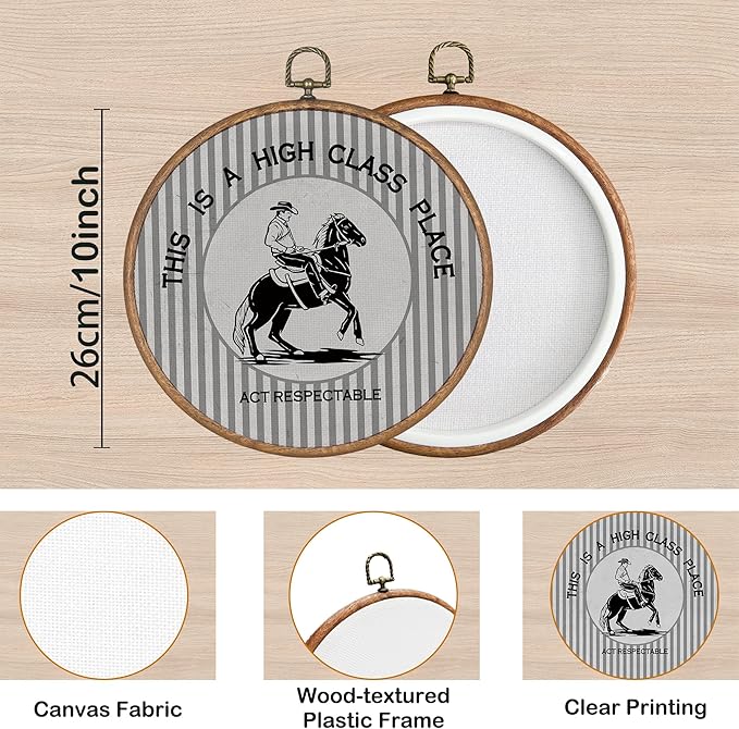 KSDUT Western Cowboy Wall Art Decor - Gray Preppy Trendy Southwestern Wall Art Canvas Frame Hanging Prints, Foyer Entryway Modern Round Wall Decor for Home Dorm Decorations 10"x10"