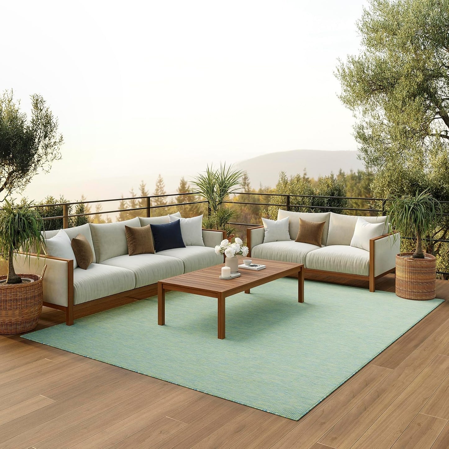 Nourison Home Positano 6' x 9' Blue Green Fabric Modern Area Rug (6' x 9')