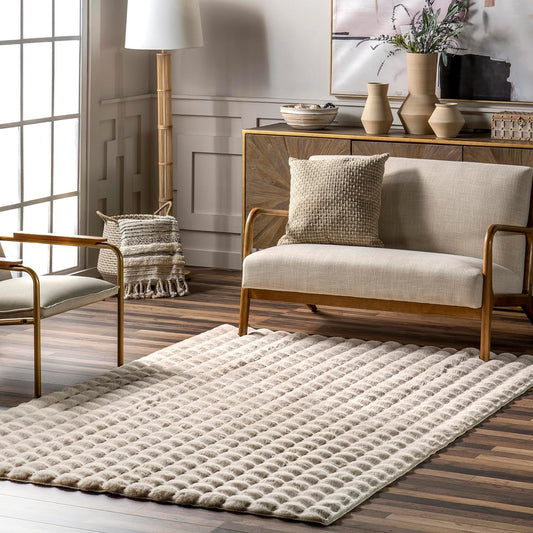 nuLOOM Jeni Checkered 6 Round Machine Washable Area Rug for Living Room Bedroom Dining Room Kitchen, Beige