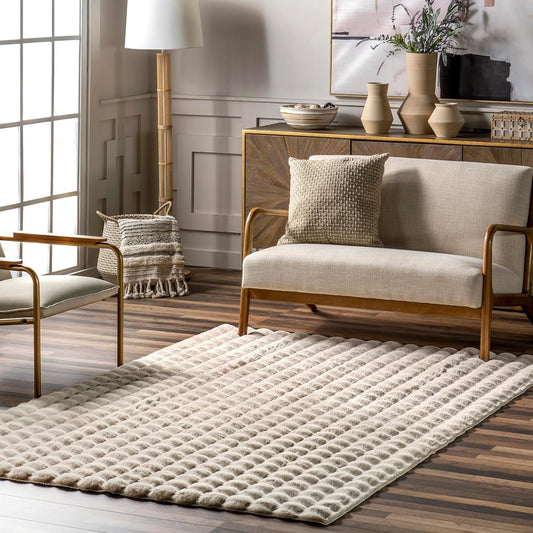 nuLOOM Jeni Checkered 6 Square Machine Washable Area Rug for Living Room Bedroom Dining Room Kitchen, Beige