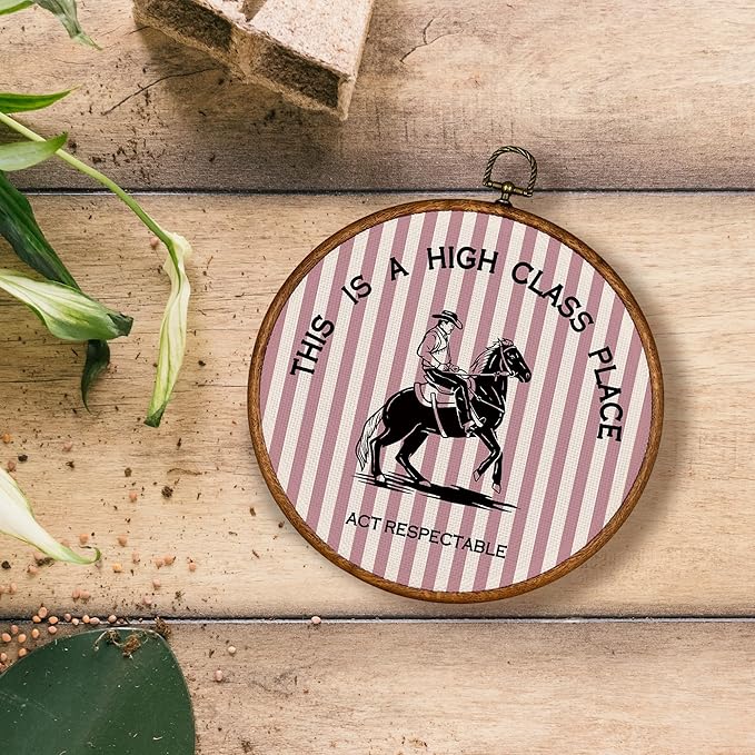 KSDUT Western Cowboy Wall Art Decor - Pink Stripe Preppy Trendy Southwestern Wall Art Canvas Frame Hanging Prints, Foyer Entryway Modern Round Wall Decor for Home Dorm Decorations 10"x10"