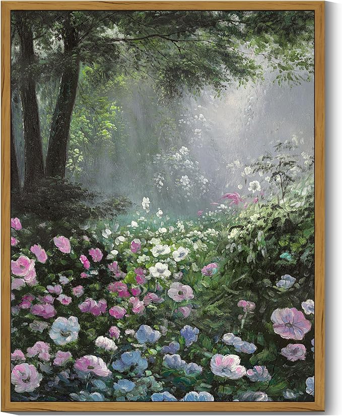 SHENIFY Vintage Floral Framed Wall Art Garden in Flower Scenery Farmhouse Decor Retro Flower Sea Field Painting for Living Room Bedroom Ready to Hang Wall Artwork - 11x14in Natural Framed