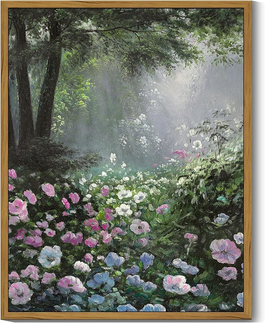 SHENIFY Vintage Floral Framed Wall Art Garden in Flower Scenery Farmhouse Decor Retro Flower Sea Field Painting for Living Room Bedroom Ready to Hang Wall Artwork - 11x14in Natural Framed