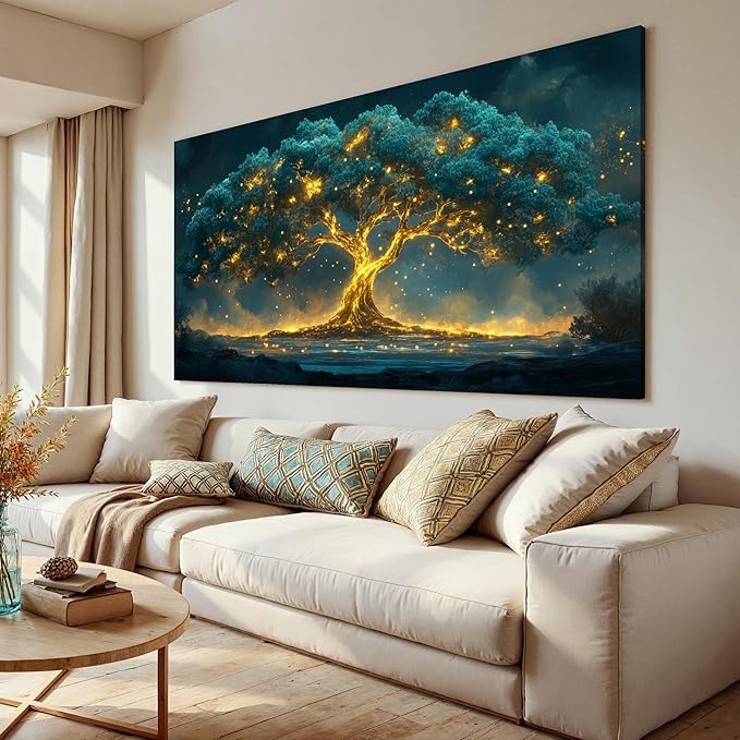 Canvas Wall Art Decor Canvas Art Wall Decor Green Wall Art Decor Large Tree of Life Wall Art for Living Room Oversized Wall Art Prints Gold Tree Wall Decor Art Artwork for Walls Home Office Decoration 35"X70"