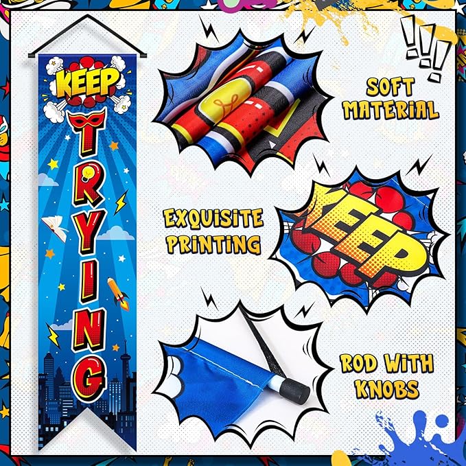 3 Pieces Hero Party Decorations Hero Wall Banners Porch Signs Backdrops Inspirational Cityscape Photography Background for Theme Birthday Party Baby Shower Classroom Decorations