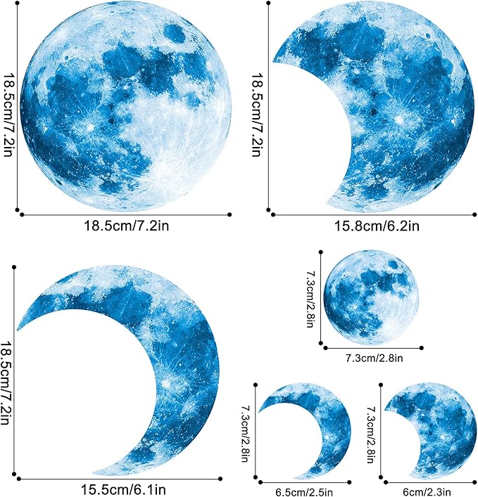 10Pcs Glow in The Dark Moon Wall Decals Large Luminous Space Planet Moon Phases Wall Sticker Glow in The Dark Stickers for Ceiling Removable Vinyl Boho Wall Decor for Kids Boys Girls Bedroom Nursery