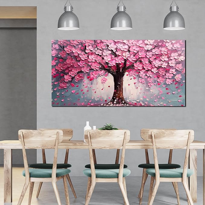 Pink Wall Art Large Tree of Life Wall Art for Living Room Bedroom Office Bathroom Modern Framed Canvas Prints Pink and Grey Picture Size 30x60