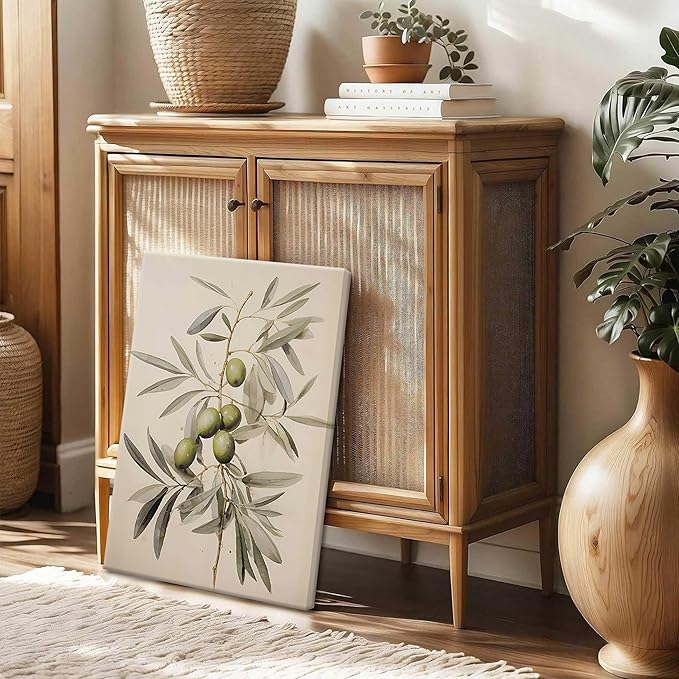 2Pcs Framed Botanical Wall Art Green Olive Branches Poster Print Neutral Farmhous Plant Picture Canvas Painting Wall decor for Living Room Kitchen or Dining Room Decor 16x24IN
