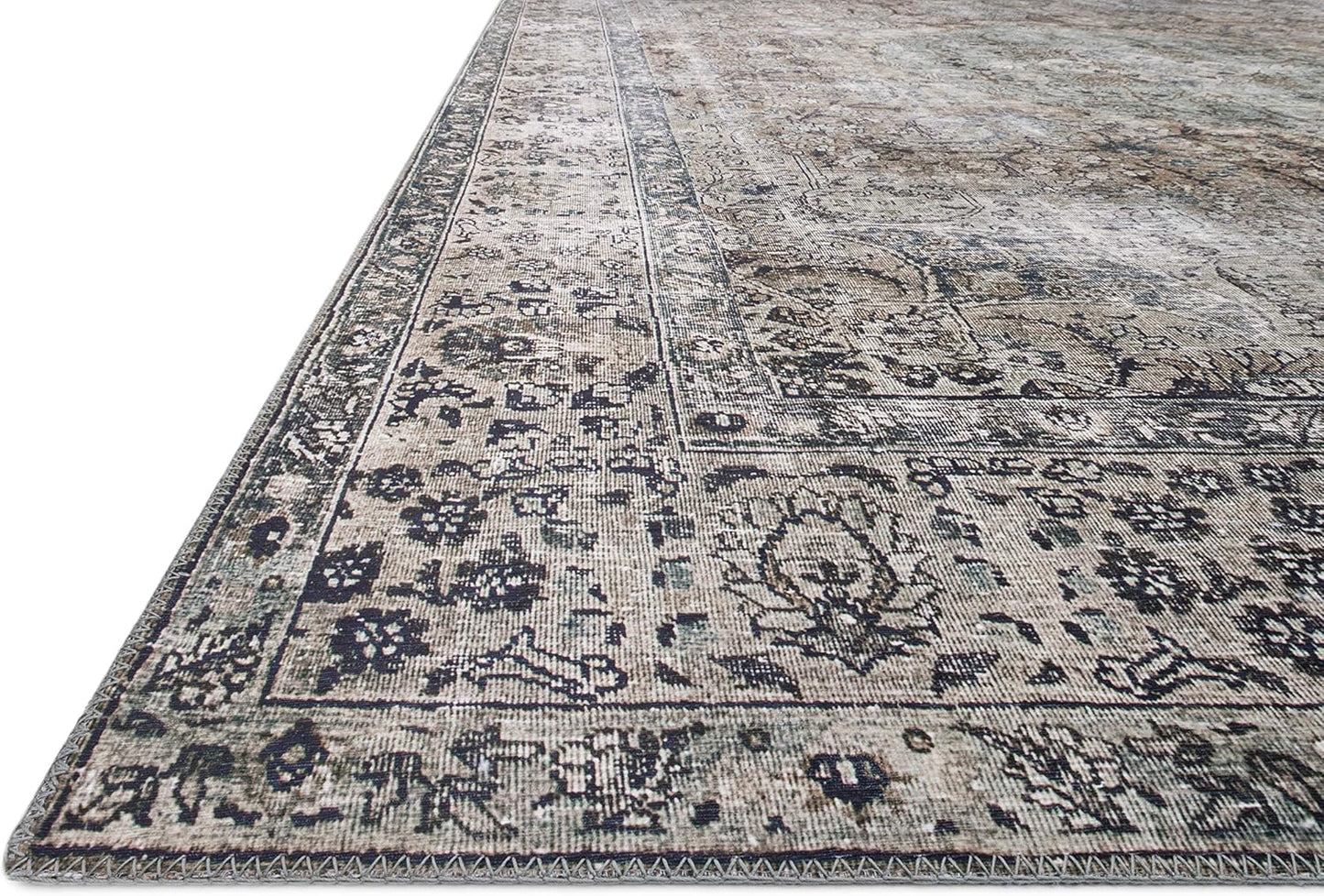 Loloi Layla Collection LAY-06 Taupe/Stone 3'-6" x 5'-6" .13" Thick Accent Rug, Soft, Durable, Vintage Inspired, Distressed, Low Pile, Non-Shedding, Easy Clean, Printed, Living Room Rug