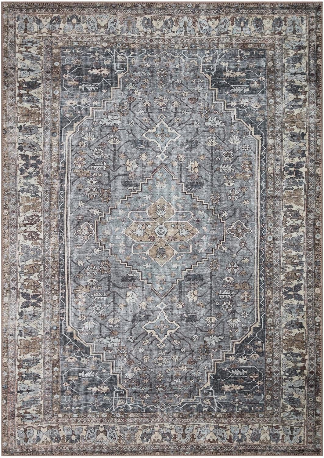Keen Home Design 4x6 Rug - Machine Washable Area Rug with Non-Slip Backing, Ideal for Living Room, Dining Room, Bedroom - Vintage, Easy Clean, Durable, Low Pile Rug - (4' x 6')