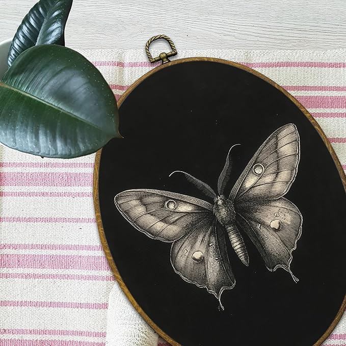 Mcehtle Vintage Butterfly Wall Art Decor, Moody Moth Cottagecore Oval Framed Canvas Prints 8.6x11.4, Academia Insect Wall Hanging Artwork Decorations for Home Gallery Bedroom