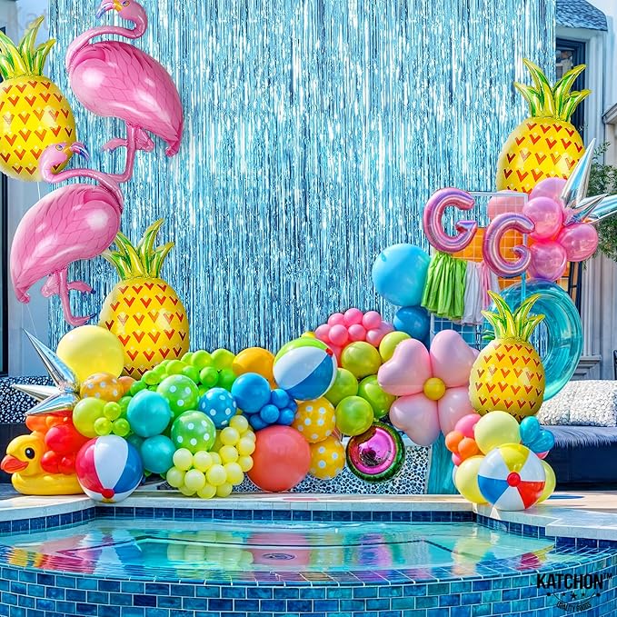 KatchOn, XtraLarge, Blue Foil Fringe Curtain - 8x3.2 Feet, Pack of 2 | Blue Backdrop Curtain for Under The Sea Party Decorations | Ocean Backdrop for Mermaid Birthday Decorations