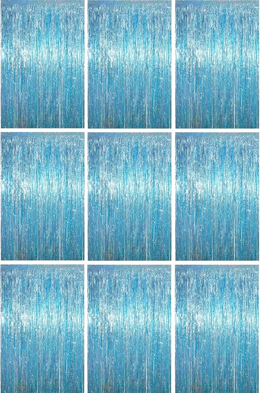 3.3 x 6.6 ft Foil Fringe Backdrop Curtains, Tinsel Streamers Party Decorations, Fringe Backdrop for Birthday, Baby Shower, Gender Reveal, Graduation (9, Light Blue)