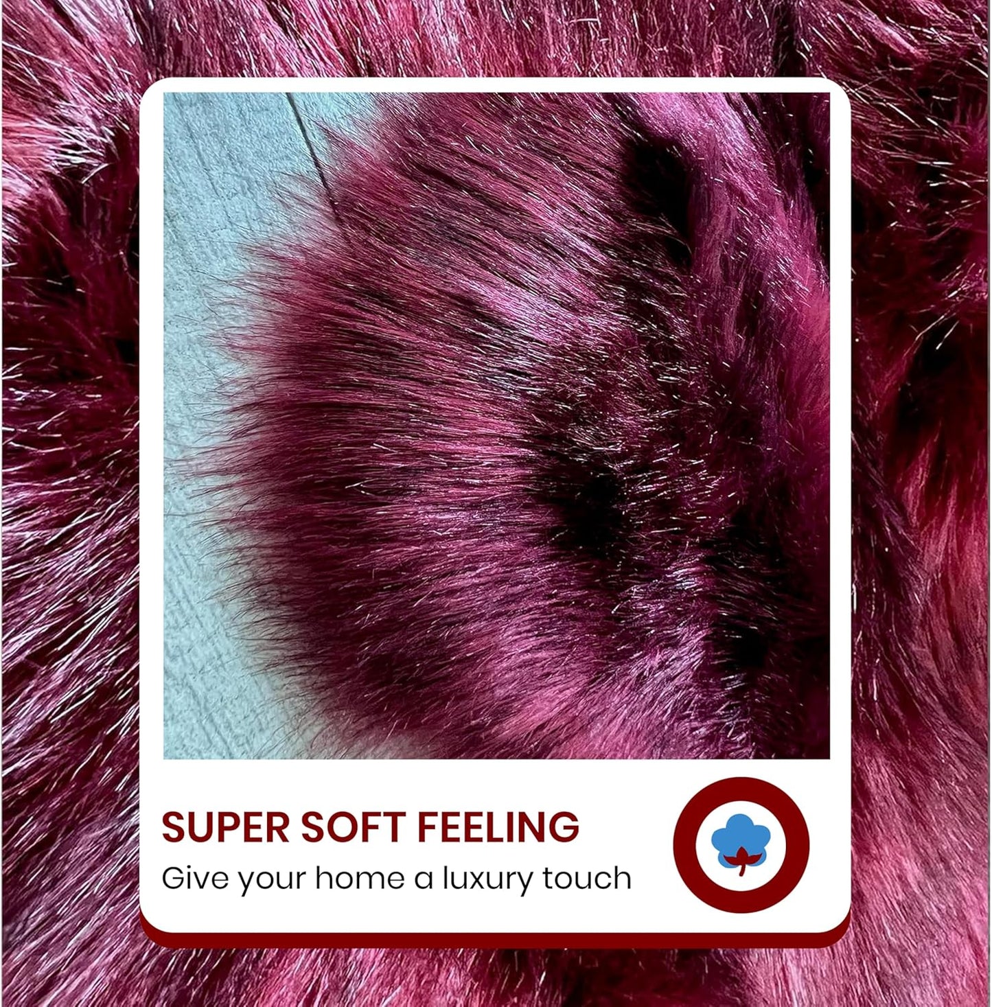 LAMBZY Faux Sheepskin Super Soft Hypoallergenic Free Shape Silky Shag Rug, Luxury Shaggy Plush Carpet for Bedrooms Living Kids Room Sofa Rugs (Burgundy, Triple Side by Side 3'x6')