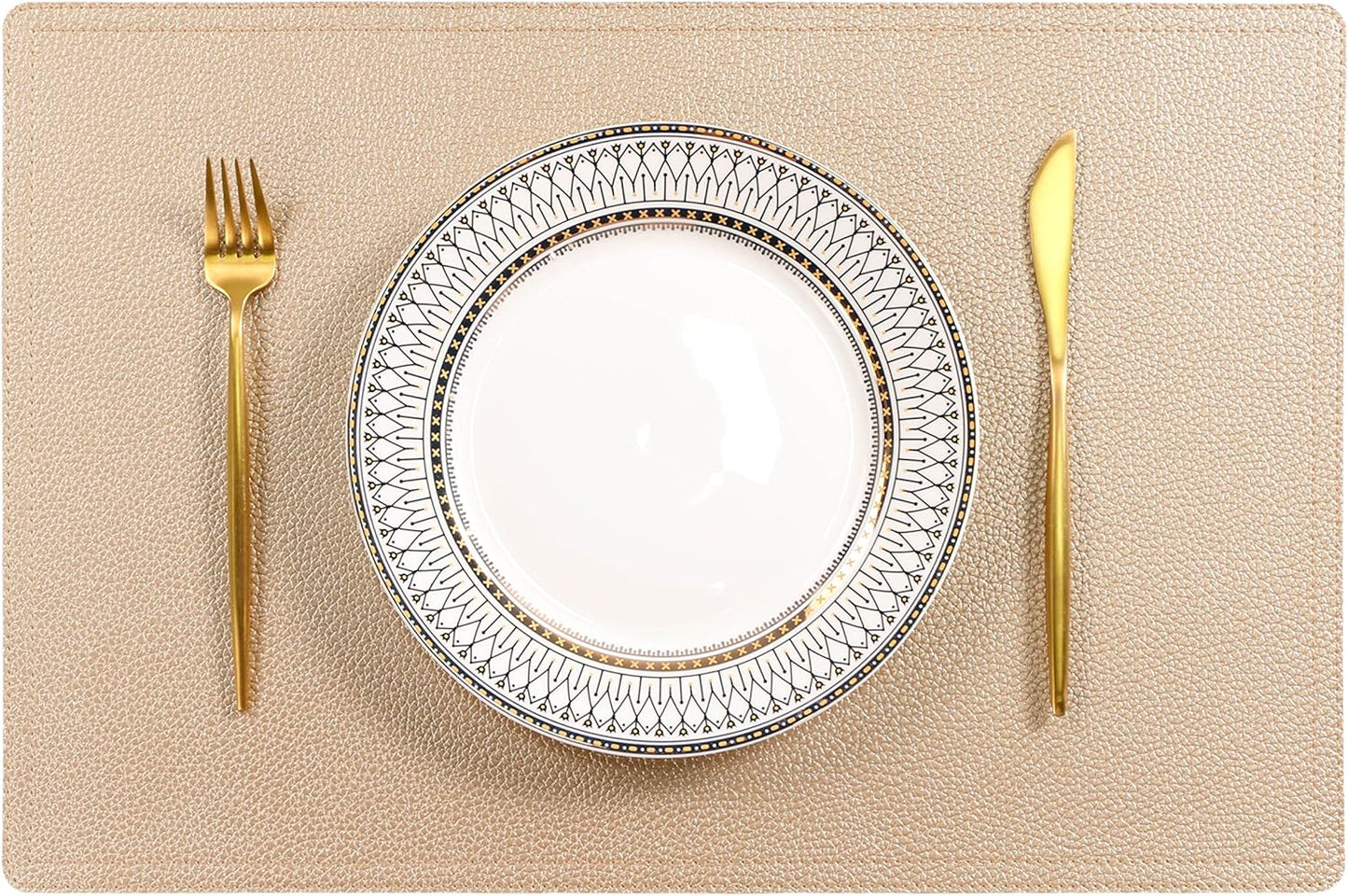 Faux Leather Gold Placemats, PU Table Mats, Set of 4, Waterproof, Heat Resistant, Non-Slip, Easy to Clean for Kitchen Dining Table,Conference Table