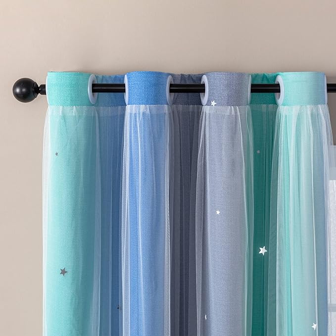 XiDi Curtains for Bedroom Decor, Rainbow BluGrenGrey-34-54